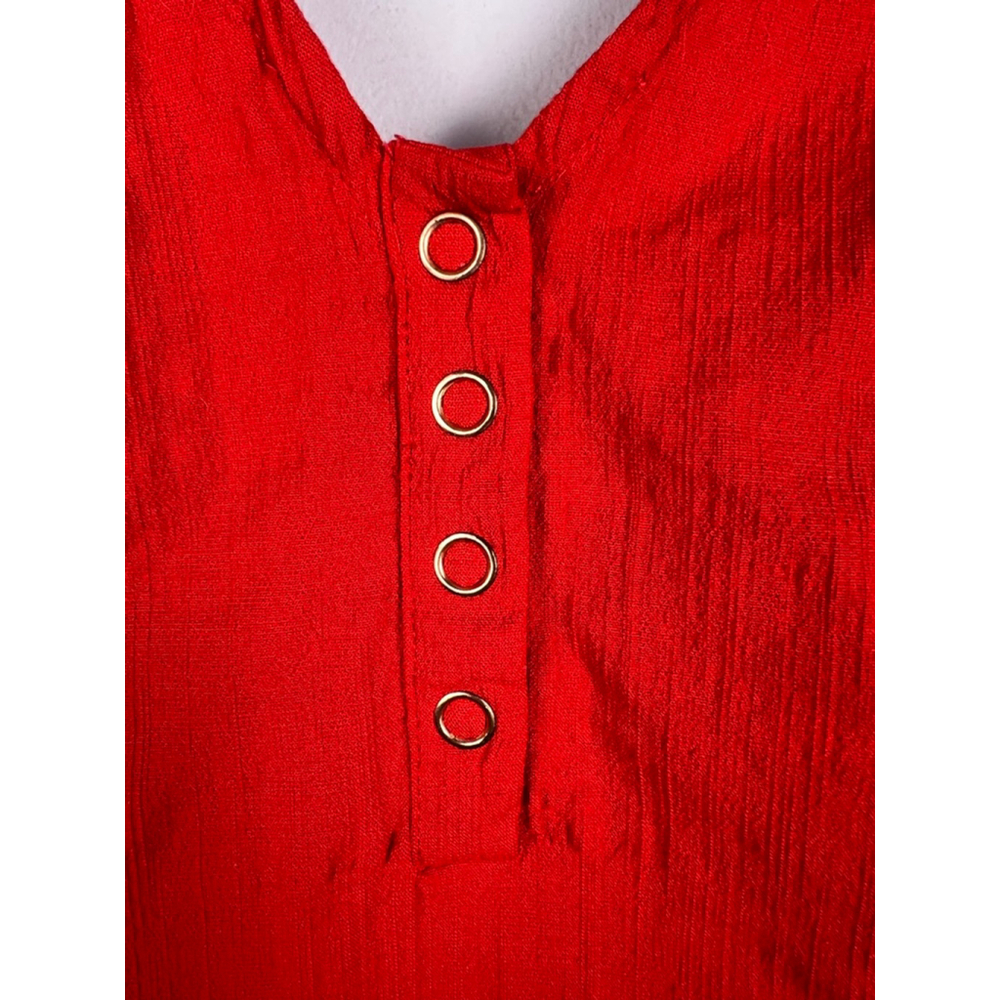 Women's Free People Red Ribbed V-Neck Bodysuit XS Festival Layering Henley - Picture 3 of 7